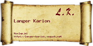 Langer Karion névjegykártya